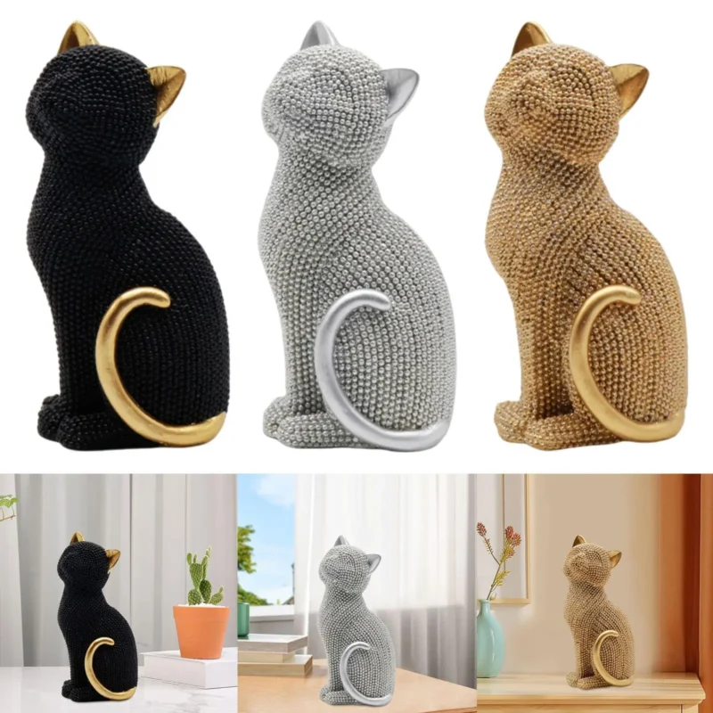 Cat Statue Resin Collectible Art Crafts Creative Animal Sculpture Tabletop Ornament for Cabinet Shelf Entrance Bookshelf Bedroom