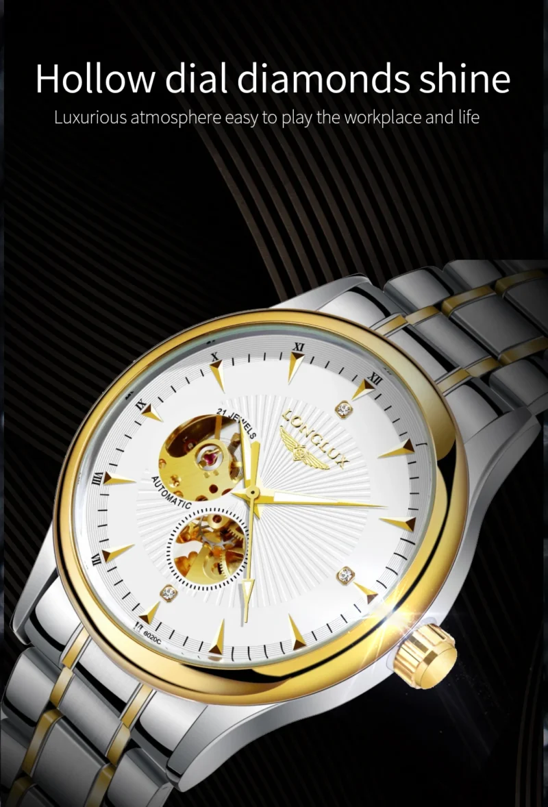 Sfcec7d790d9d419190cafd4e7a87756ak.webp LONGLUX Men automatic mechanical watch elegant luxury watches waterproof skeleton business wholesale stainless steel gift watch
