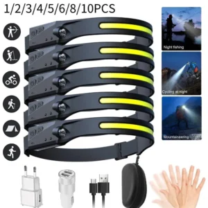 LED Headlight Work Headlamp USB Rechargeable Head Torch With 230 Degree Illumination Motion Sensor Headlamp 5 Modes Headtorch