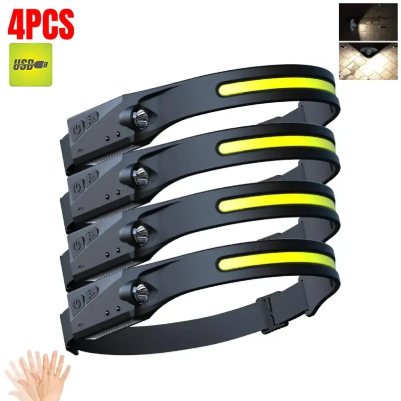 LED Headlight Work Headlamp USB Rechargeable Head Torch With 230 Degree Illumination Motion Sensor Headlamp 5 Modes Headtorch