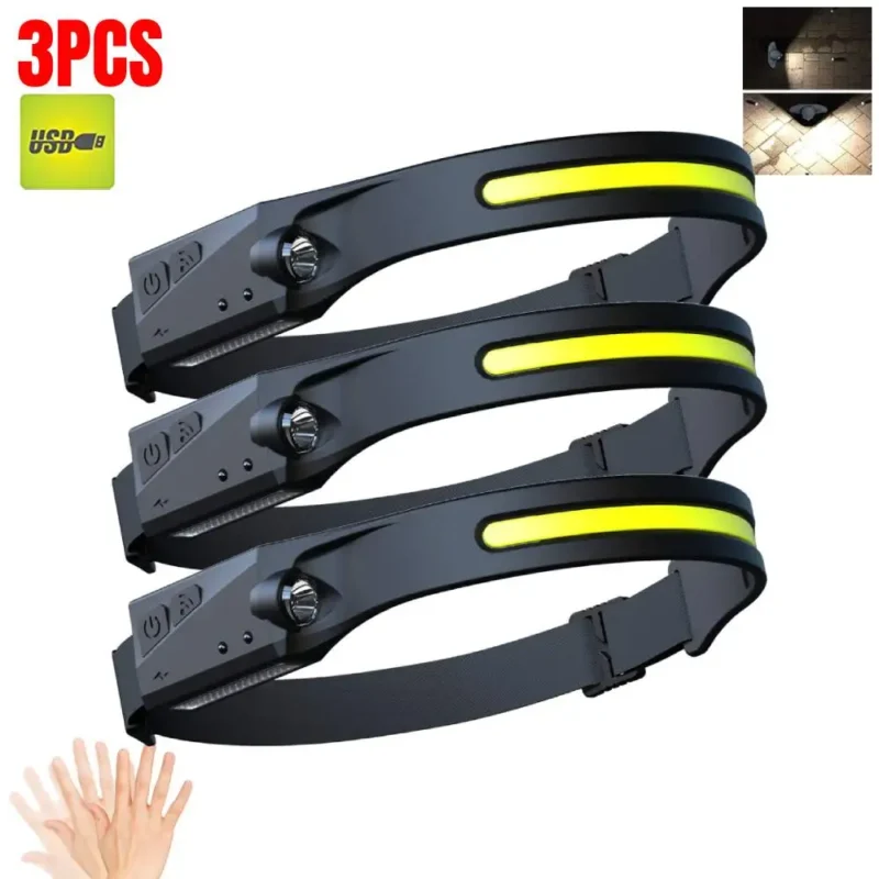 LED Headlight Work Headlamp USB Rechargeable Head Torch With 230 Degree Illumination Motion Sensor Headlamp 5 Modes Headtorch