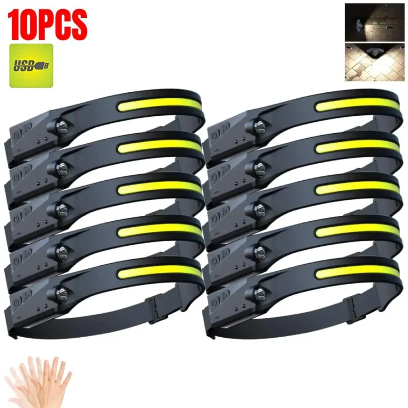 LED Headlight Work Headlamp USB Rechargeable Head Torch With 230 Degree Illumination Motion Sensor Headlamp 5 Modes Headtorch