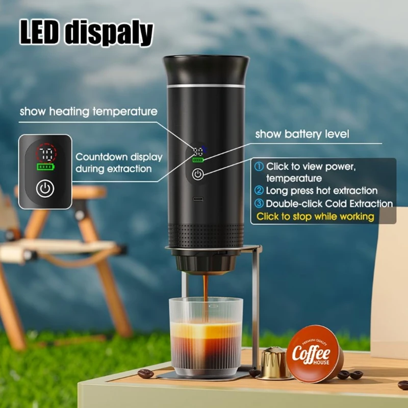 Portable Electric Espresso Machine Travel Coffee Maker Compatible with Ground Coffee and Nespresso Capsules  with LCD Screen