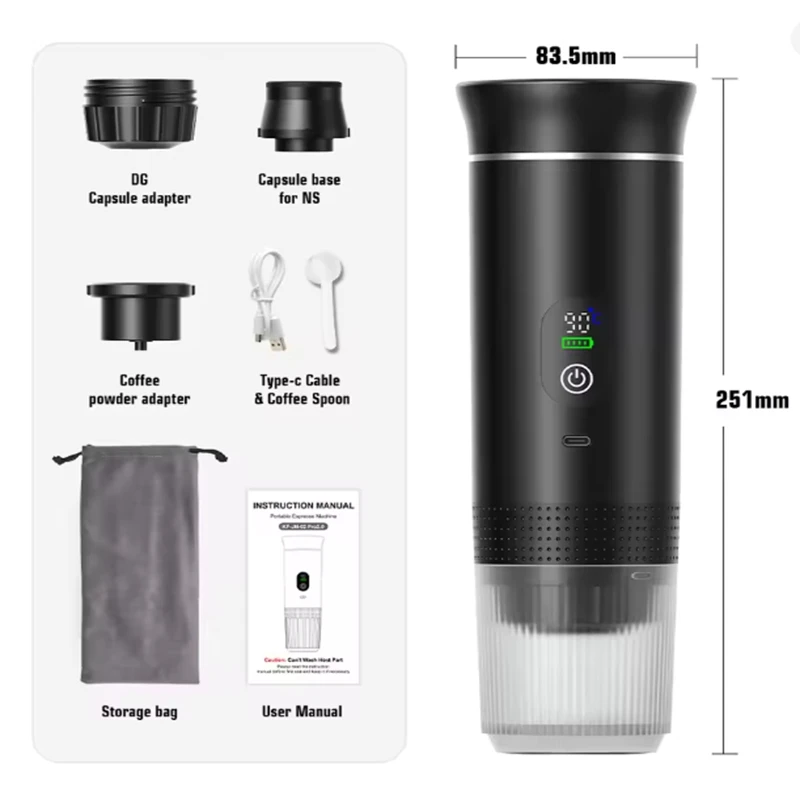 Portable Electric Espresso Machine Travel Coffee Maker Compatible with Ground Coffee and Nespresso Capsules  with LCD Screen