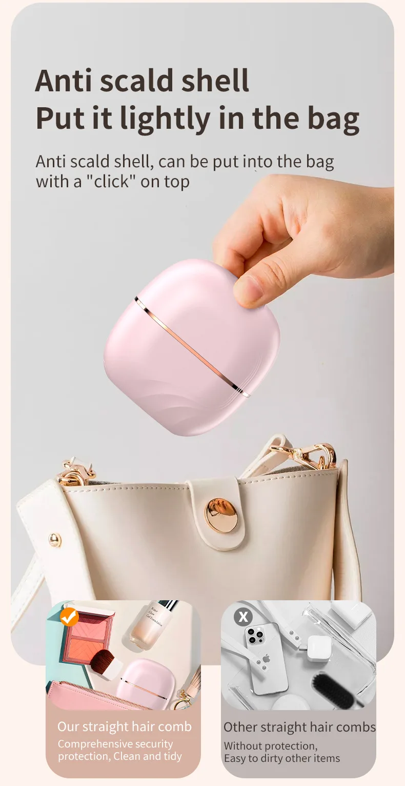 S401f6f0b285148c2a31de50d9b9d43a6u.webp 2025 New Mini Straightener Rechargeable Portable Hair Straightener Brush Anti-Scald Shell Cordless USB Charging Straighteners