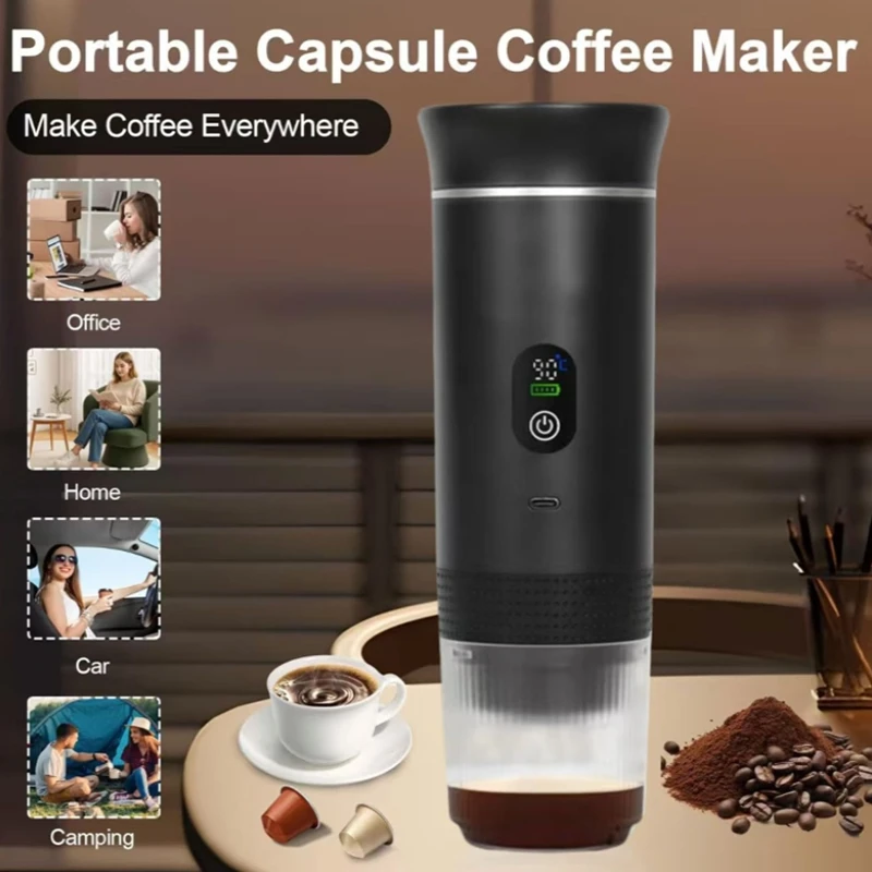 Portable Electric Espresso Machine Travel Coffee Maker Compatible with Ground Coffee and Nespresso Capsules  with LCD Screen