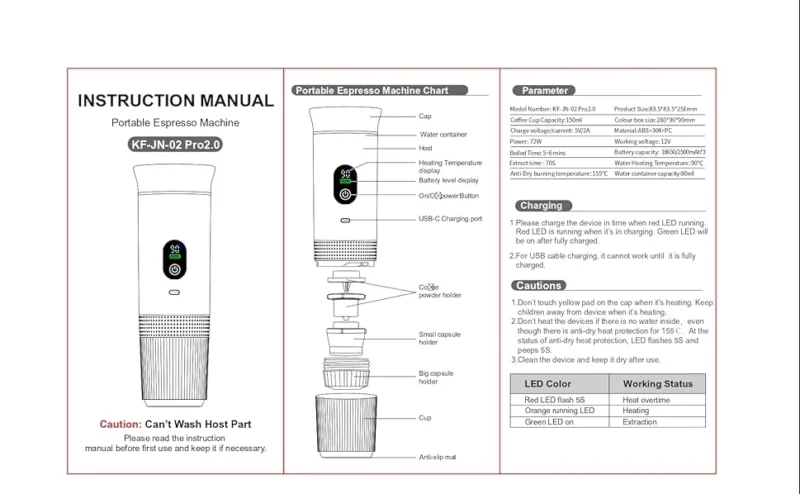 Portable Electric Espresso Machine Travel Coffee Maker Compatible with Ground Coffee and Nespresso Capsules  with LCD Screen