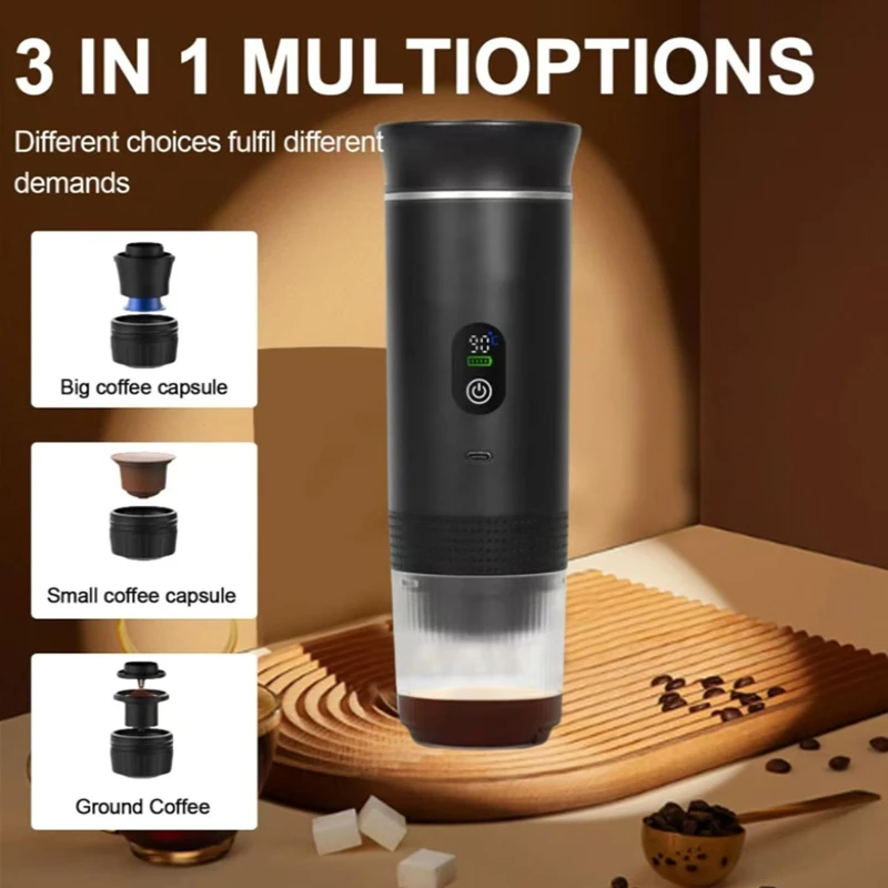Portable Electric Espresso Machine Travel Coffee Maker Compatible with Ground Coffee and Nespresso Capsules  with LCD Screen