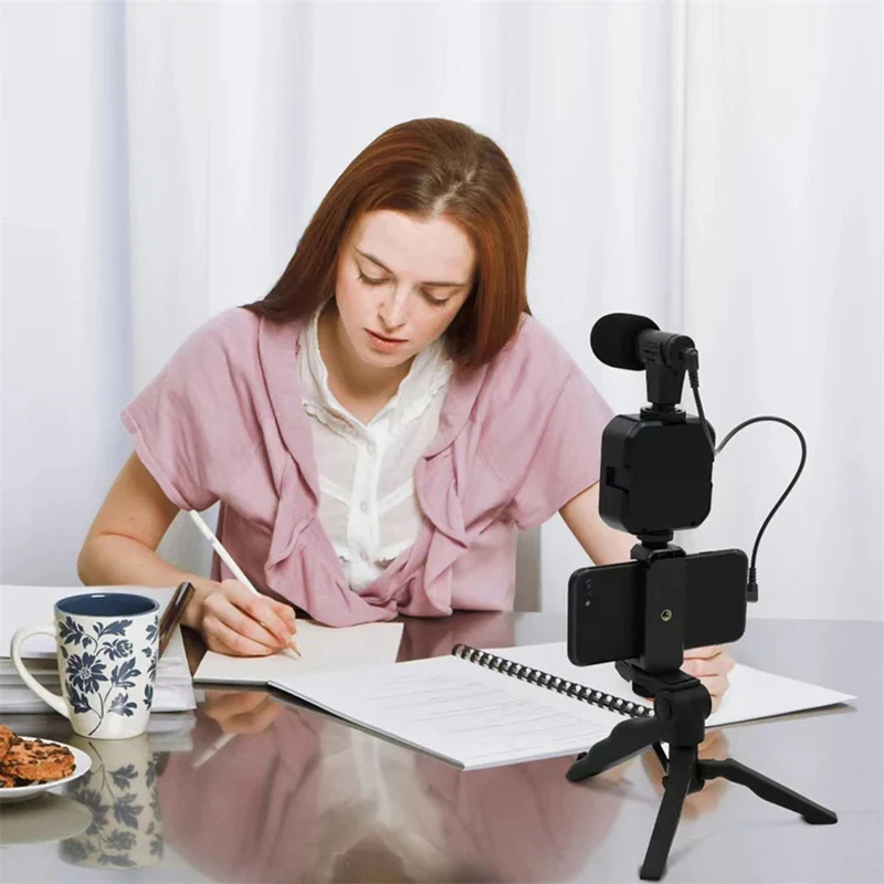 AY49 Smartphone Vlogging Kit With Tripod Phone Holder Mini Microphone LED Fill Light Starter For Live Stream Video YouTub