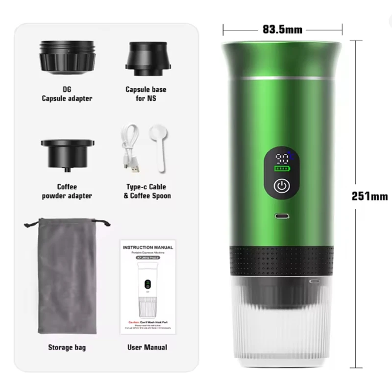 Portable Electric Espresso Machine Travel Coffee Maker Compatible with Ground Coffee and Nespresso Capsules  with LCD Screen