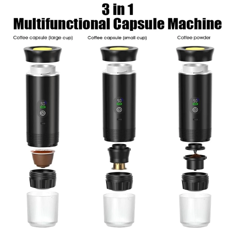 Portable Electric Espresso Machine Travel Coffee Maker Compatible with Ground Coffee and Nespresso Capsules  with LCD Screen