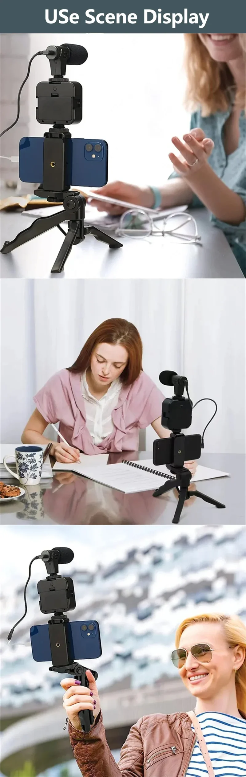 AY49 Smartphone Vlogging Kit With Tripod Phone Holder Mini Microphone LED Fill Light Starter For Live Stream Video YouTub