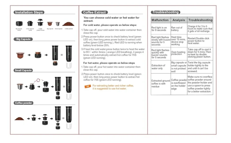 Portable Electric Espresso Machine Travel Coffee Maker Compatible with Ground Coffee and Nespresso Capsules  with LCD Screen