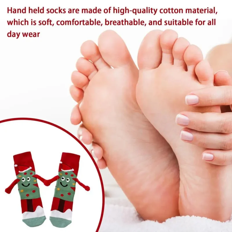 S14403c2379374a9fbd3a01656bdb6e33s.webp Holding Hands Socks Cartoon Elastic Hand Socks Magnet Mid-calf Socks Funny Gift For New Year Christmas Valentines Day Birthday
