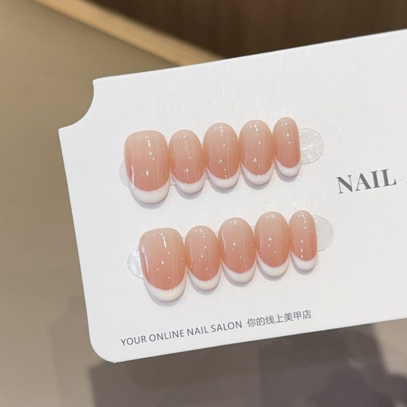 French Style Peach Milk Fake Nails