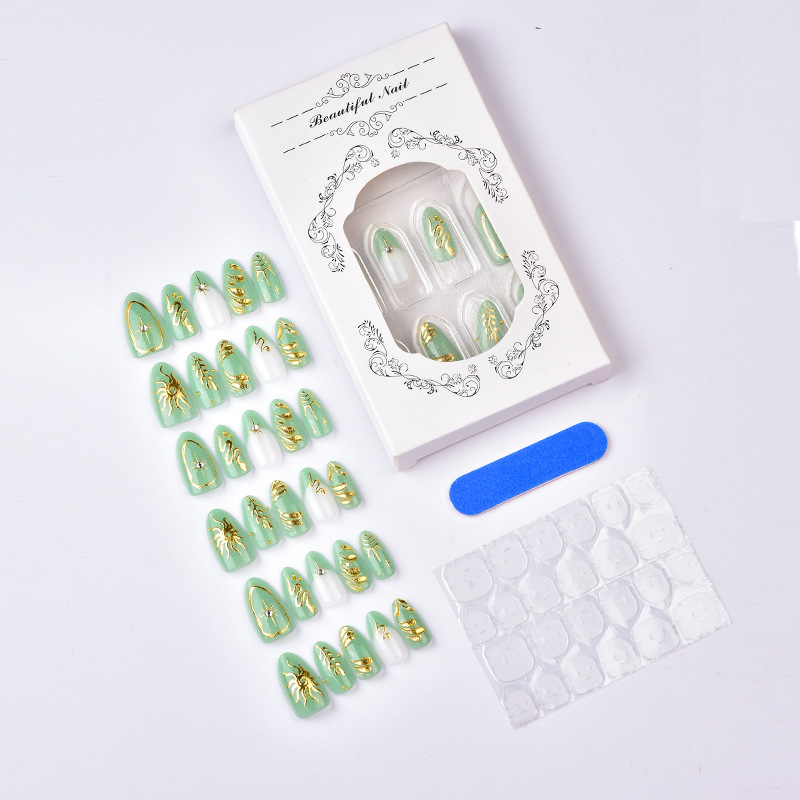 Almond Shaped French Manicure Nails with 3D Designs