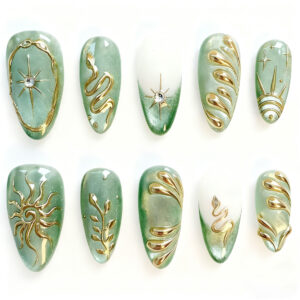 Almond Shaped French Manicure Nails with 3D Designs