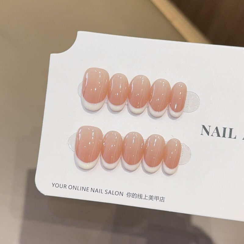French Style Peach Milk Fake Nails