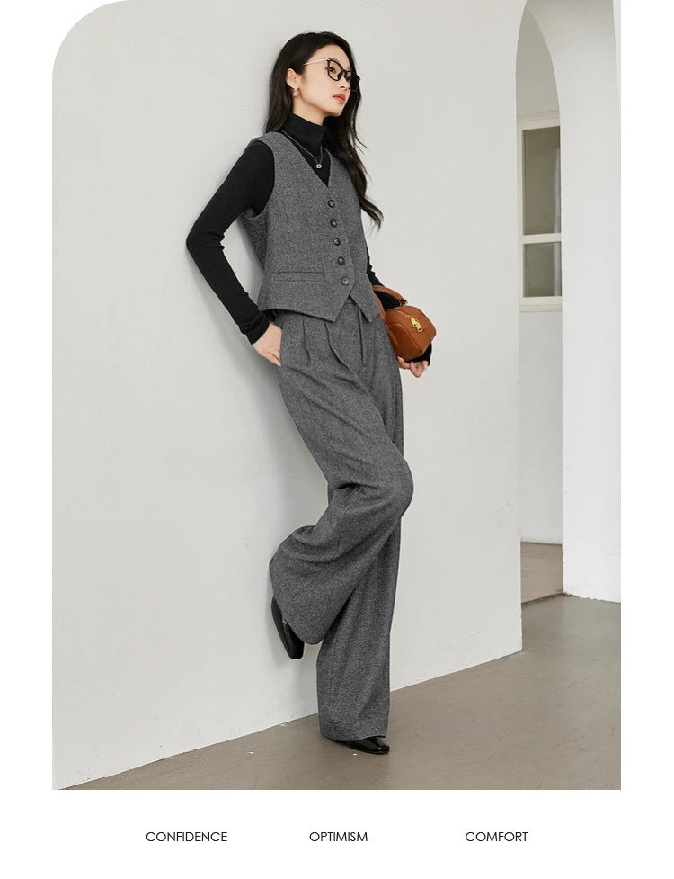 VIMLY Women's Simple 2025 Spring Business Blazer Versatile Suit V-Neck Short Jackets+Vest+Pants Commuter Elegant Pants 3pcs Set