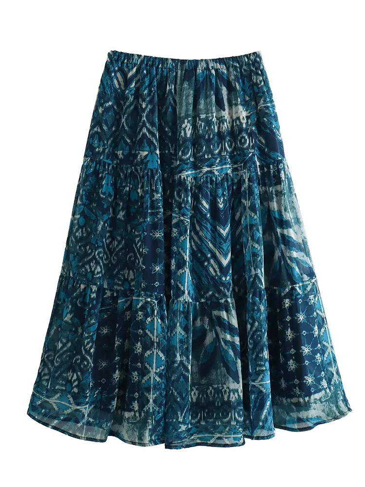 S08dfe8cd894243b0ab23f5964a000d8eb.webp 2024 New Women Long Skirt Set Casual Long Sleeve Print Shirts + High Waist Slim Ankle-Length Skirts Set