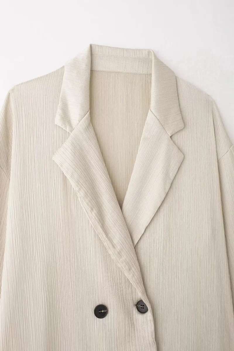 HH Women's Commuter Suit 2-piece Retro Wrinkle Effect Double-breasted Blazer + High-waisted Women's Casual Lace-up Trousers