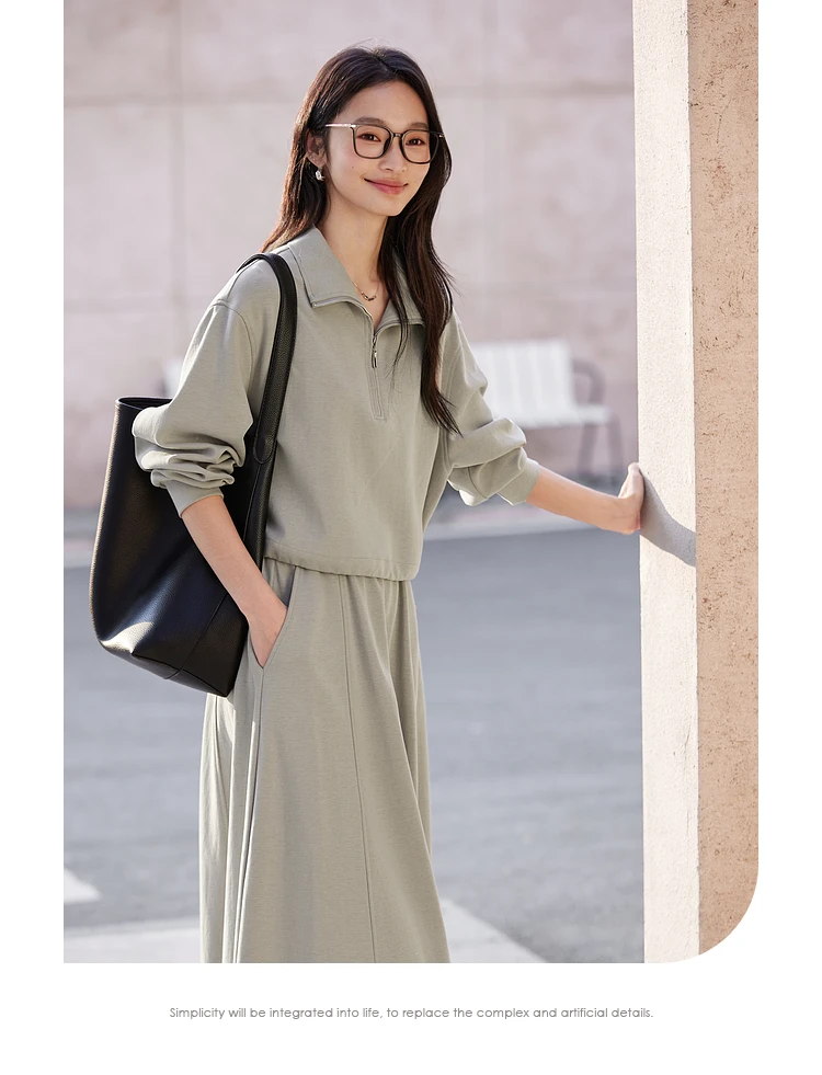 S10940c6726974c4a93c21fe30ec9304cR.webp VIMLY 2 Piece Sweatshirt Skirt Set Woman Outfits 2026 Casual Cotton Blend Ladies Zipper Lapel Top Skirt Clothing Sets A0168