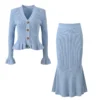 DGLUKE Knitted 2 Pieces Set For Woman Long Sleeve Top And Long Skirt Set 2 Piece Elegant Outfits Sweater Matching Sets
