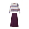 VIMLY Women's Autumn Two Piece Skirt Set 2025 Casual Ombre Purple Knit O-neck Tops Straight Long Skirts Elegant Skirt Suit A2539
