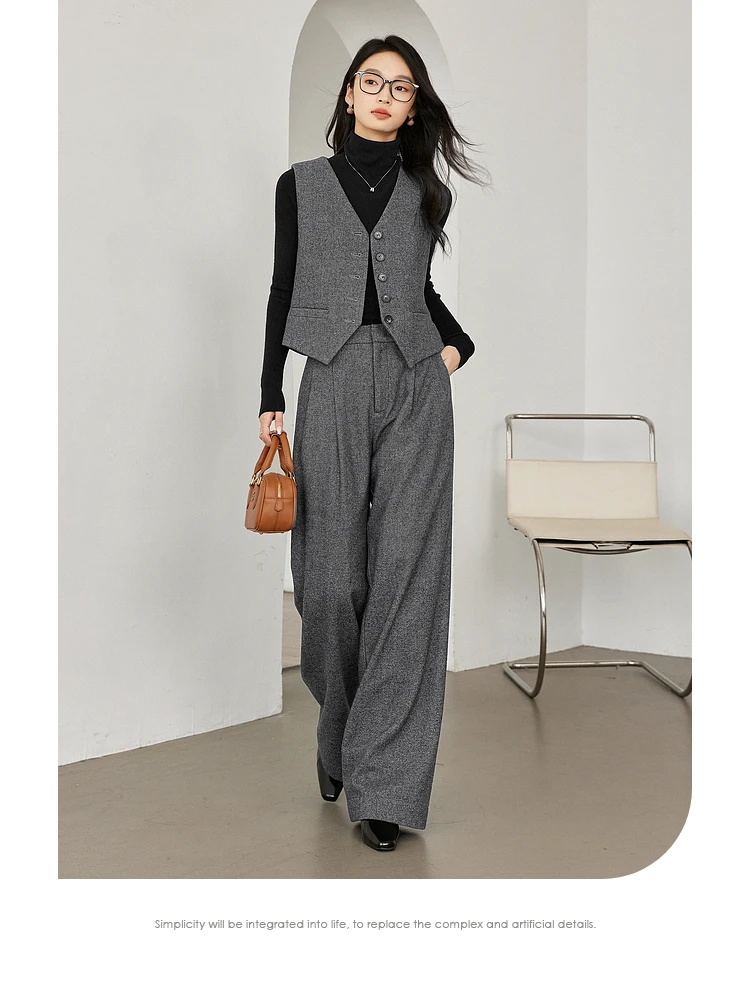 VIMLY Women's Simple 2025 Spring Business Blazer Versatile Suit V-Neck Short Jackets+Vest+Pants Commuter Elegant Pants 3pcs Set