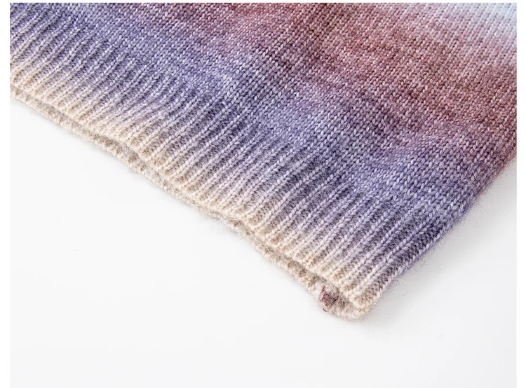 VIMLY Women's Autumn Two Piece Skirt Set 2025 Casual Ombre Purple Knit O-neck Tops Straight Long Skirts Elegant Skirt Suit A2539