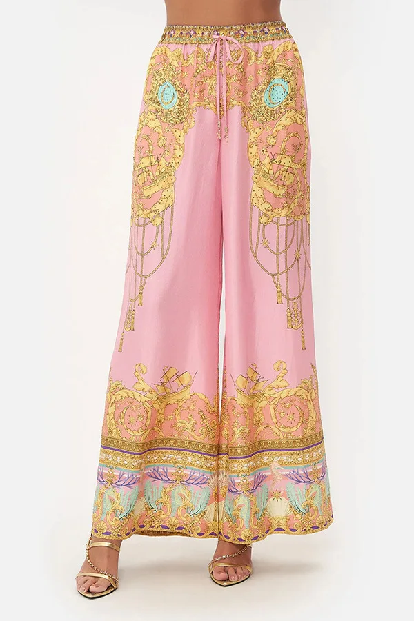 S3dd88d22b0c5441d8bb7317213bdfe54i.webp CHICEVER Casual Vacation Two Piece Set for Women Laple Long Sleeve Pink Printed Shirt High Waist Trousers Suit Female Autumn New