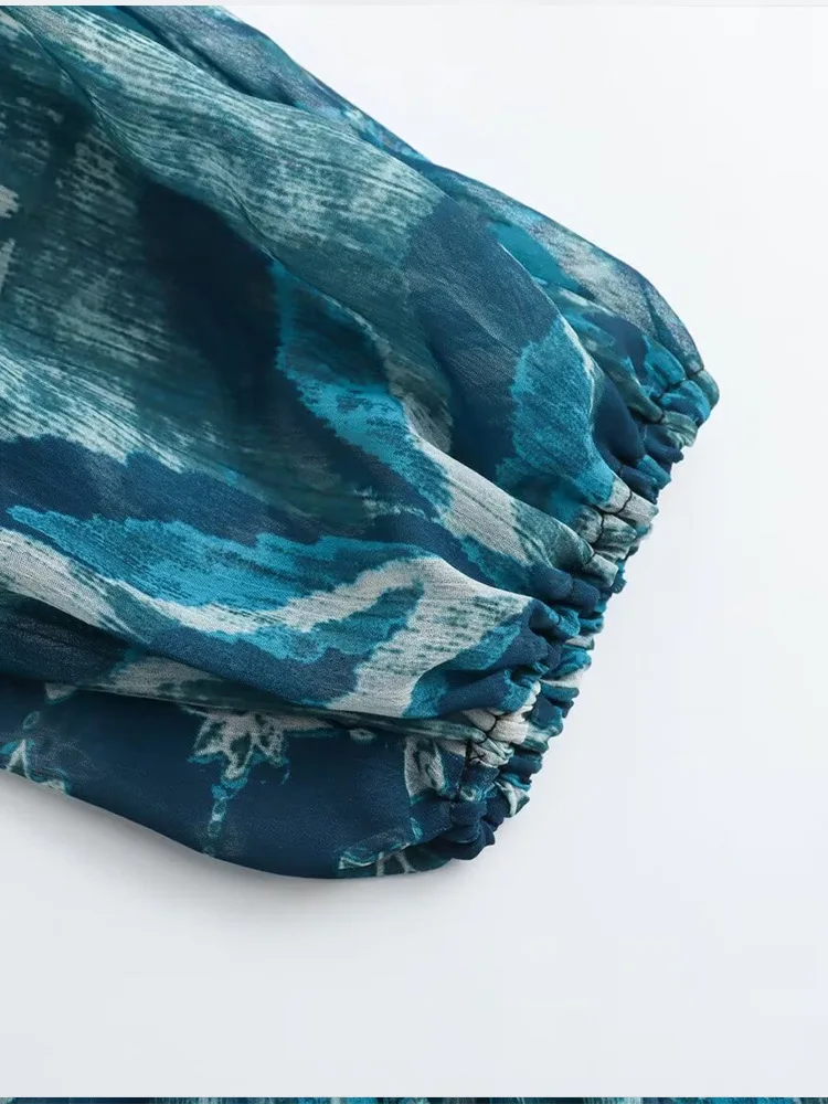 S41f0c674bdb142f9949e56e2f13533adr.webp 2024 New Women Long Skirt Set Casual Long Sleeve Print Shirts + High Waist Slim Ankle-Length Skirts Set