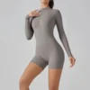 Zipper Tracksuit Set Women Yoga Jumpsuit Stand Collar Half Long Sleeved High Waist Butt Lift Fitness Sports Bodysuit Leggings