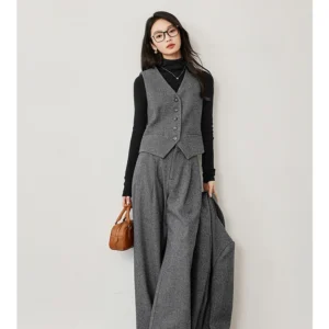 VIMLY Women's Simple 2025 Spring Business Blazer Versatile Suit V-Neck Short Jackets+Vest+Pants Commuter Elegant Pants 3pcs Set