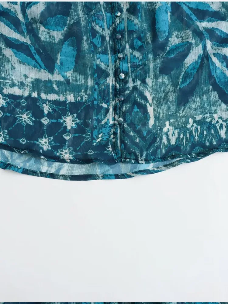 S568c661ad7814b56af52494dc27bc2ccu.webp 2024 New Women Long Skirt Set Casual Long Sleeve Print Shirts + High Waist Slim Ankle-Length Skirts Set