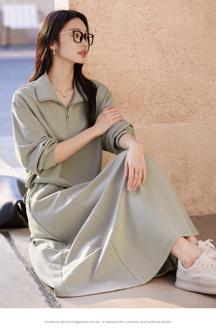 S603c35fe8af743c8ae2dbef216662e0e2.webp VIMLY 2 Piece Sweatshirt Skirt Set Woman Outfits 2026 Casual Cotton Blend Ladies Zipper Lapel Top Skirt Clothing Sets A0168