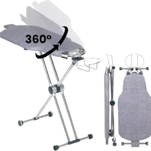 S62d2d9920c044415be5c77fdde9a76c4y.webp 360° Rotating Dual-Sided Torso-Shaped Ironing Board with Adjustable Height, Iron Holder & Garment Clips - Heat-Resistant Surface