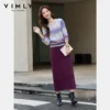 VIMLY Women's Autumn Two Piece Skirt Set 2025 Casual Ombre Purple Knit O-neck Tops Straight Long Skirts Elegant Skirt Suit A2539