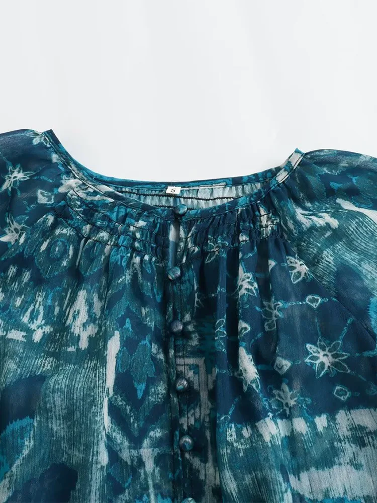 S64df8aa64e034b2baa84e6b016f94f63D.webp 2024 New Women Long Skirt Set Casual Long Sleeve Print Shirts + High Waist Slim Ankle-Length Skirts Set