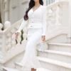 DGLUKE Knitted 2 Pieces Set For Woman Long Sleeve Top And Long Skirt Set 2 Piece Elegant Outfits Sweater Matching Sets