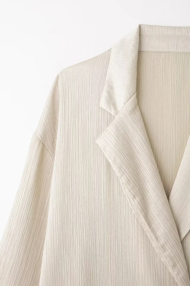 HH Women's Commuter Suit 2-piece Retro Wrinkle Effect Double-breasted Blazer + High-waisted Women's Casual Lace-up Trousers