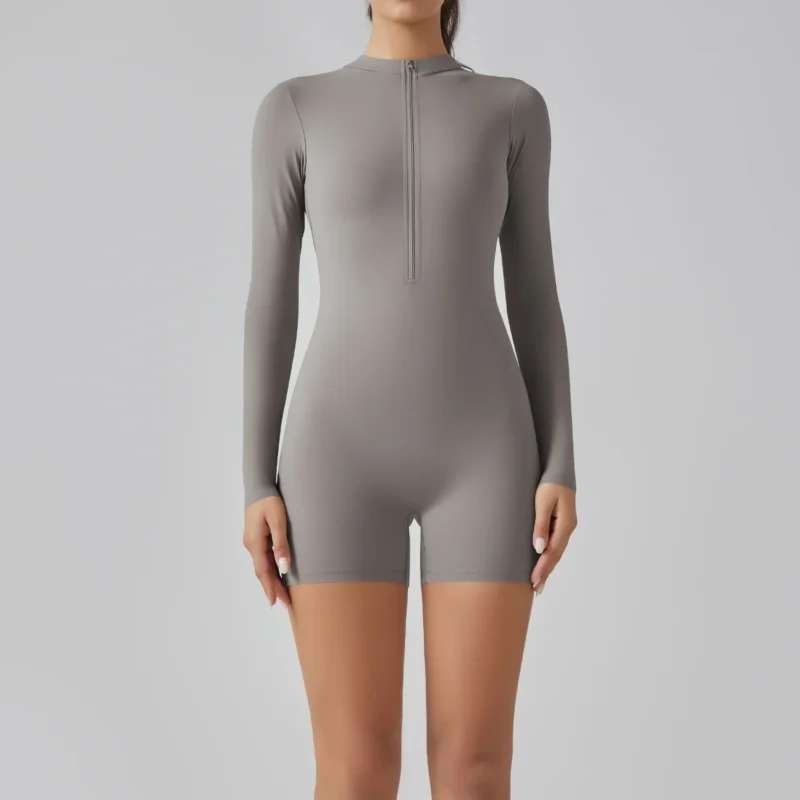 Zipper Tracksuit Set Women Yoga Jumpsuit Stand Collar Half Long Sleeved High Waist Butt Lift Fitness Sports Bodysuit Leggings