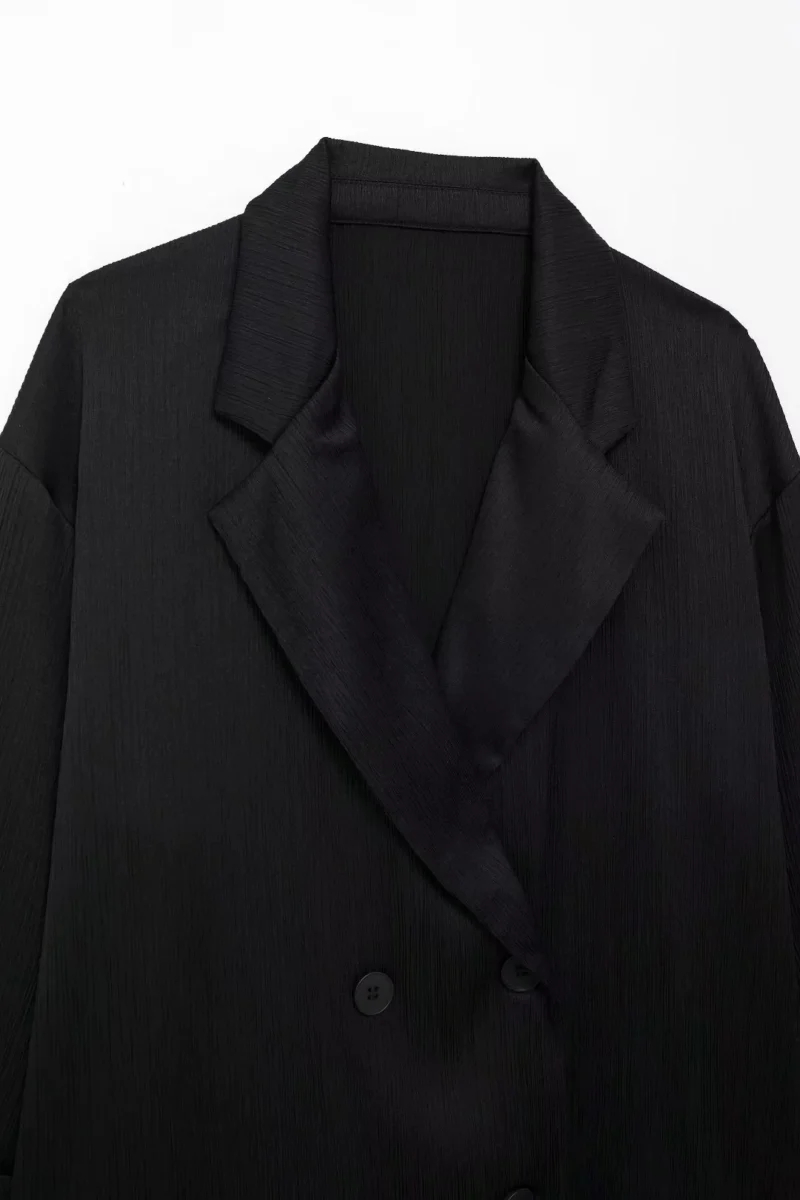 HH Women's Commuter Suit 2-piece Retro Wrinkle Effect Double-breasted Blazer + High-waisted Women's Casual Lace-up Trousers