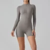 Zipper Tracksuit Set Women Yoga Jumpsuit Stand Collar Half Long Sleeved High Waist Butt Lift Fitness Sports Bodysuit Leggings