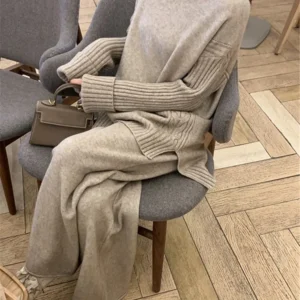 Autumn Winter 2 Pieces Women Sets Knitted Tracksuit 2025 New Turtleneck Sweater and Wide Leg Jogging Pant Pullover Suits