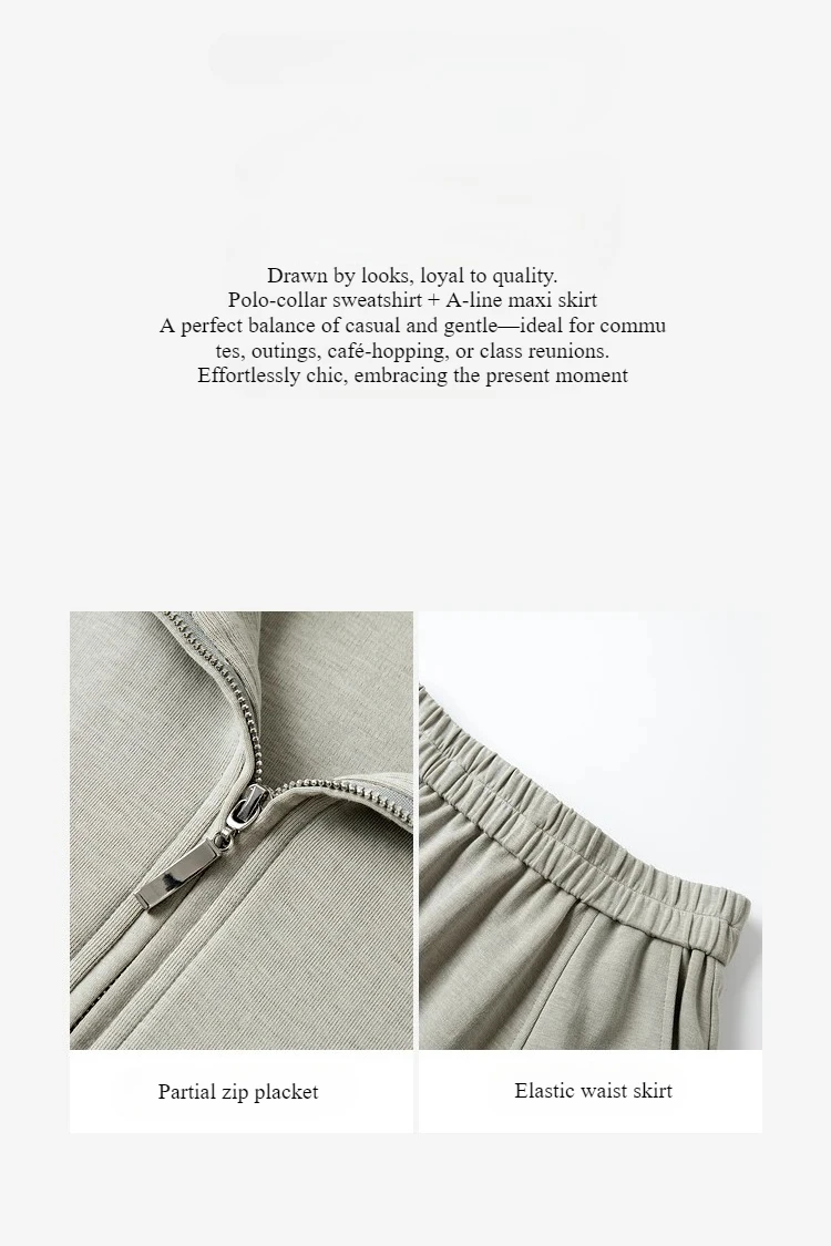 S9be321a8ca0e46fe8ec4ef0e1fbc57139.webp VIMLY 2 Piece Sweatshirt Skirt Set Woman Outfits 2026 Casual Cotton Blend Ladies Zipper Lapel Top Skirt Clothing Sets A0168