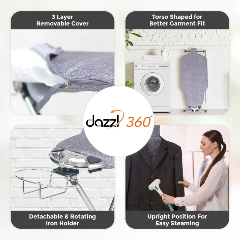 360° Rotating Dual-Sided Torso-Shaped Ironing Board with Adjustable Height, Iron Holder & Garment Clips - Heat-Resistant Surface