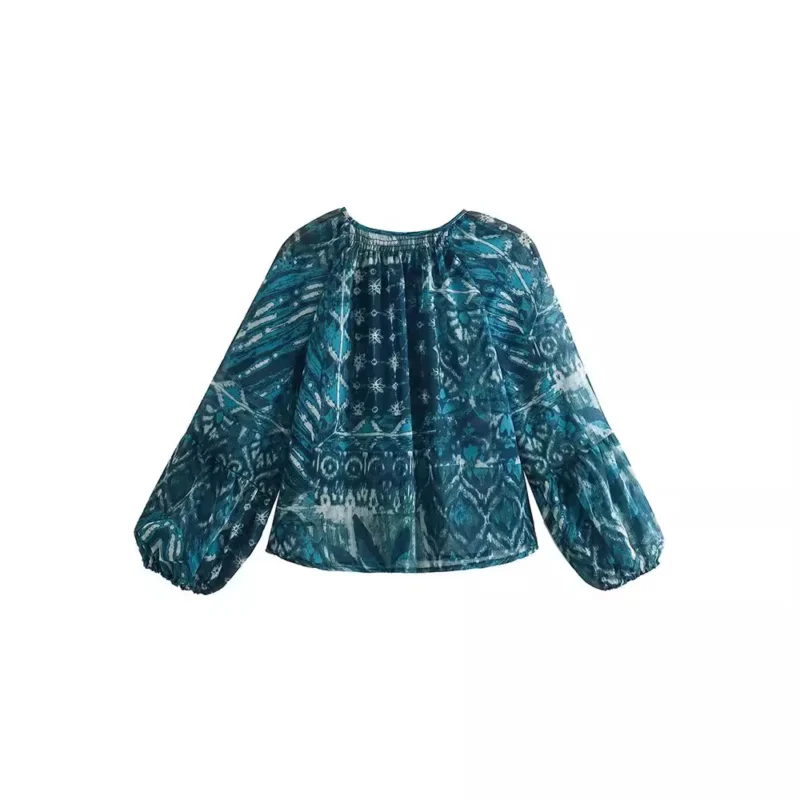 Sa3f59c1ce4bd4101bbdbb3882b7b5df6H.webp 2024 New Women Long Skirt Set Casual Long Sleeve Print Shirts + High Waist Slim Ankle-Length Skirts Set