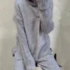 Autumn Winter 2 Pieces Women Sets Knitted Tracksuit 2025 New Turtleneck Sweater and Wide Leg Jogging Pant Pullover Suits