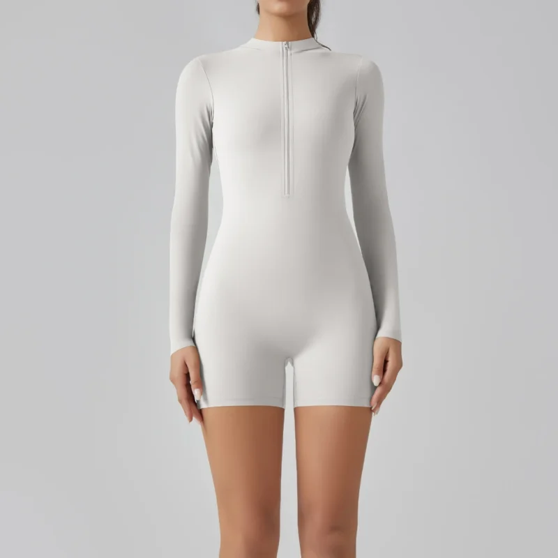 Zipper Tracksuit Set Women Yoga Jumpsuit Stand Collar Half Long Sleeved High Waist Butt Lift Fitness Sports Bodysuit Leggings